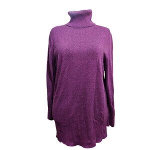 Plus Size 2X Womens Purple Sweater Metallic Shimmer Turtleneck Ribbed Cuff Tunic